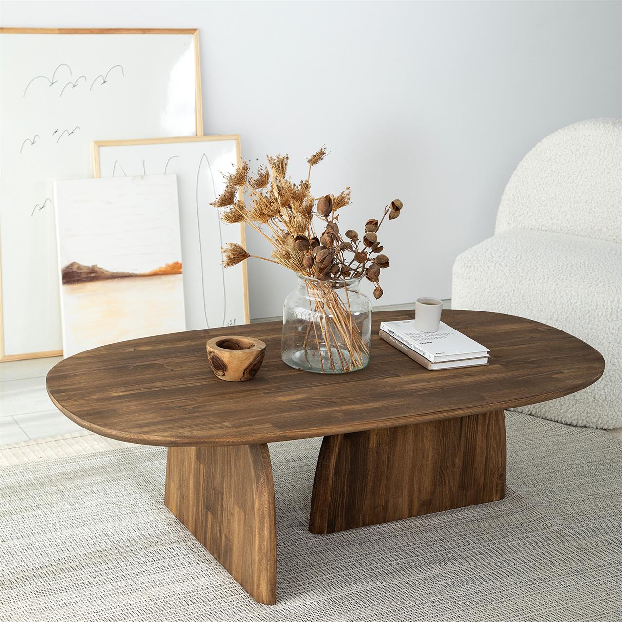 Miami - Mid Century Modern Coffee Table,Scandinavian Solid Wood Oval Center Table