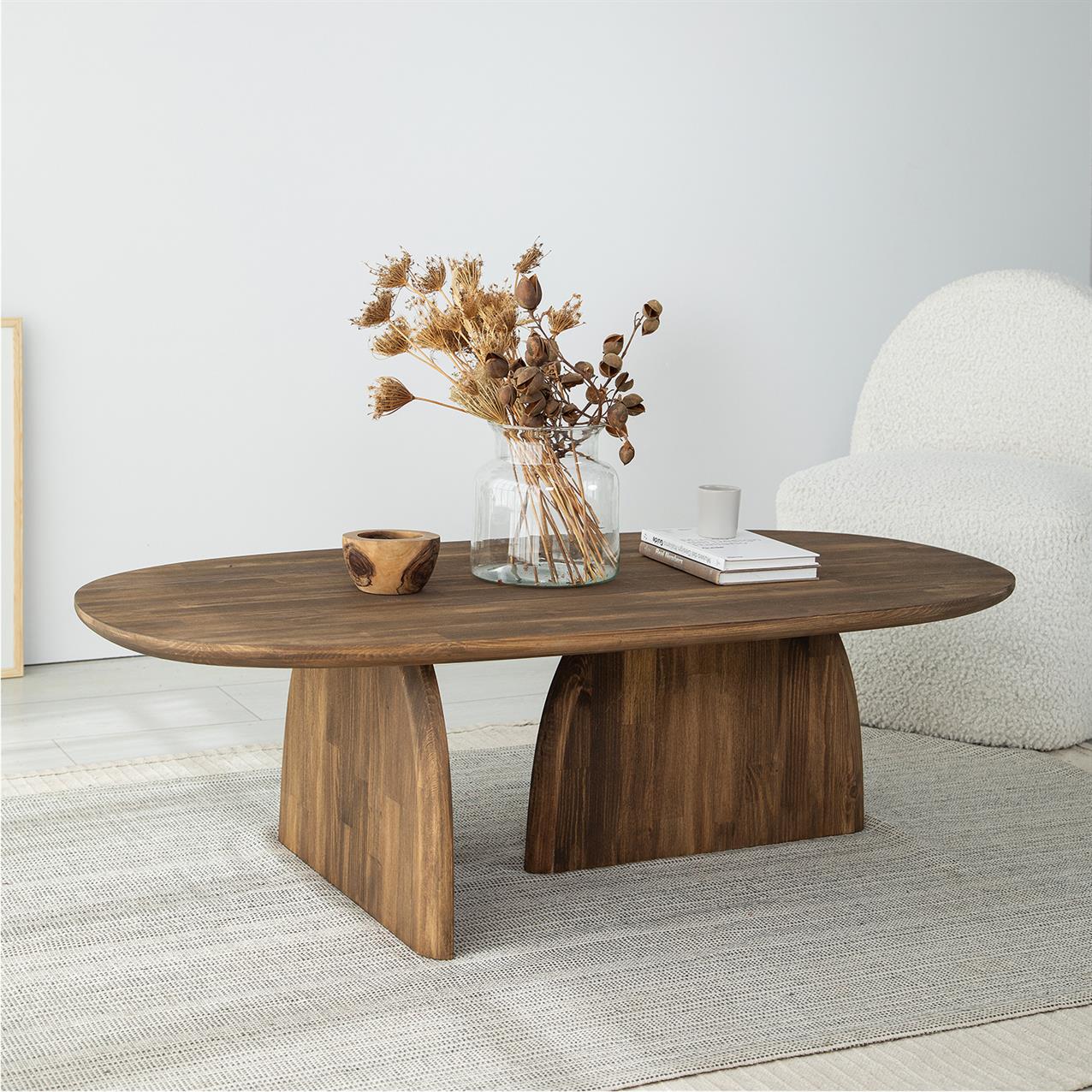 Miami - Mid Century Modern Coffee Table,Scandinavian Solid Wood Oval Center Table