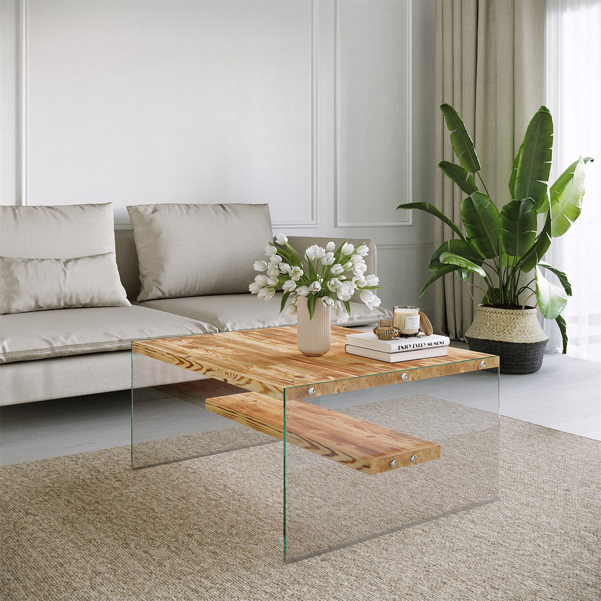 Niagara - Aesthetic Unbreakable Glass Coffee Table,Modern Square Living Room Center Table