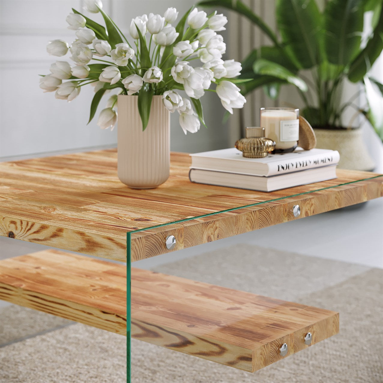 Niagara - Aesthetic Unbreakable Glass Coffee Table,Modern Square Living Room Center Table