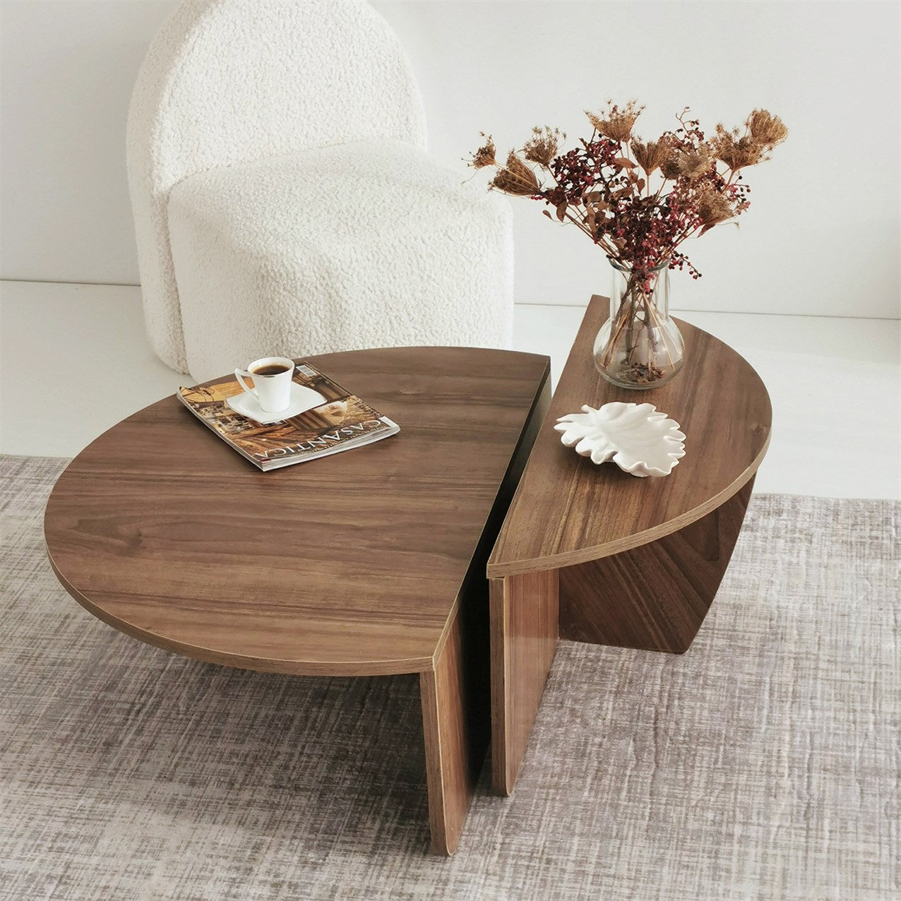 Podium - Aesthetic Wooden Round Coffee Table,Wood Coffee Table,Walnut Center Table