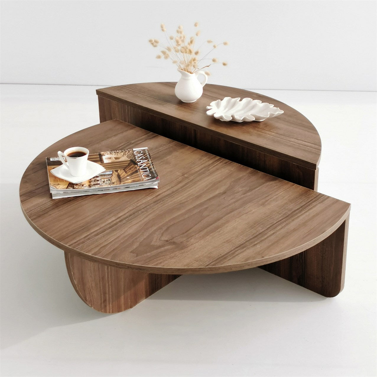 Podium - Aesthetic Wooden Round Coffee Table,Wood Coffee Table,Walnut Center Table