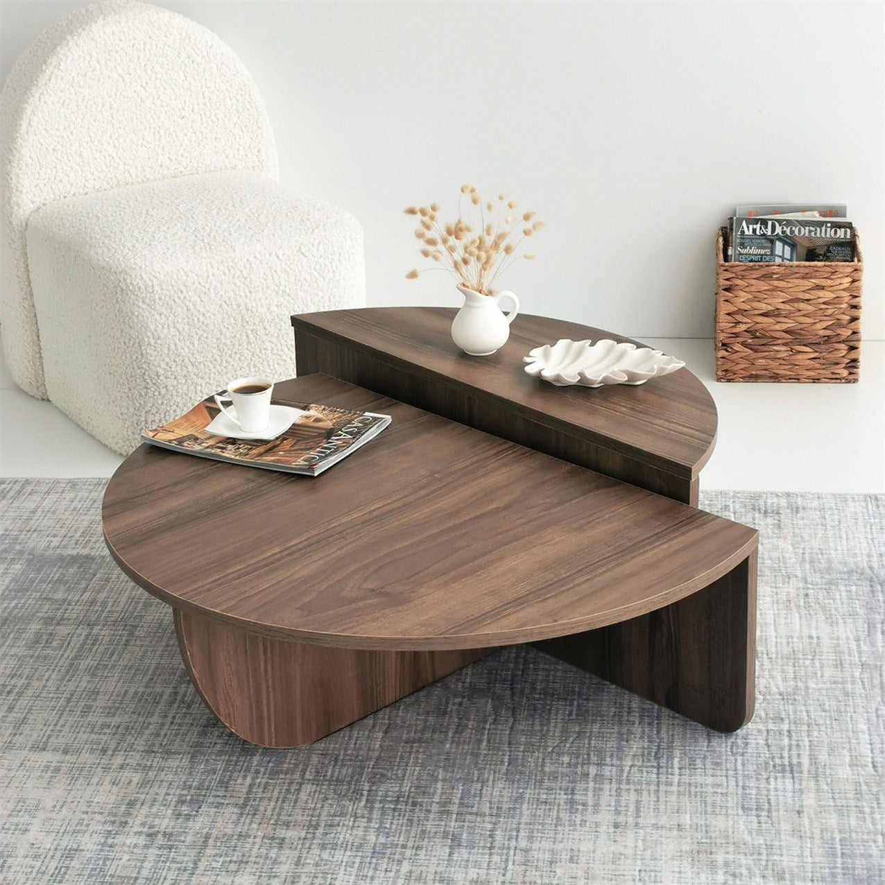 Podium - Aesthetic Wooden Round Coffee Table,Wood Coffee Table,Walnut Center Table