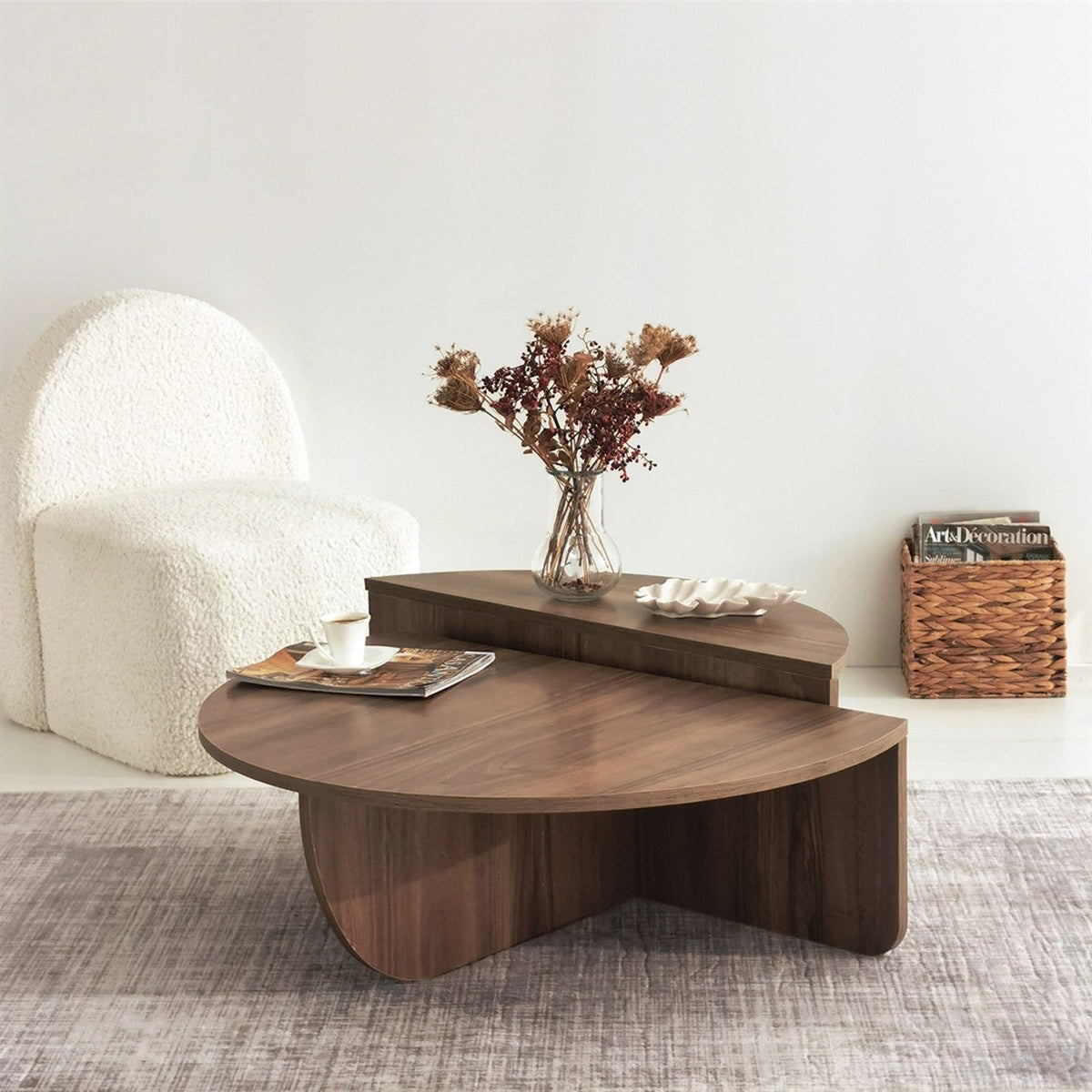 Podium - Aesthetic Wooden Round Coffee Table,Wood Coffee Table,Walnut Center Table