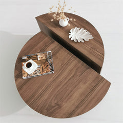 Podium - Aesthetic Wooden Round Coffee Table,Wood Coffee Table,Walnut Center Table