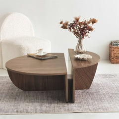 Podium - Aesthetic Wooden Round Coffee Table,Wood Coffee Table,Walnut Center Table